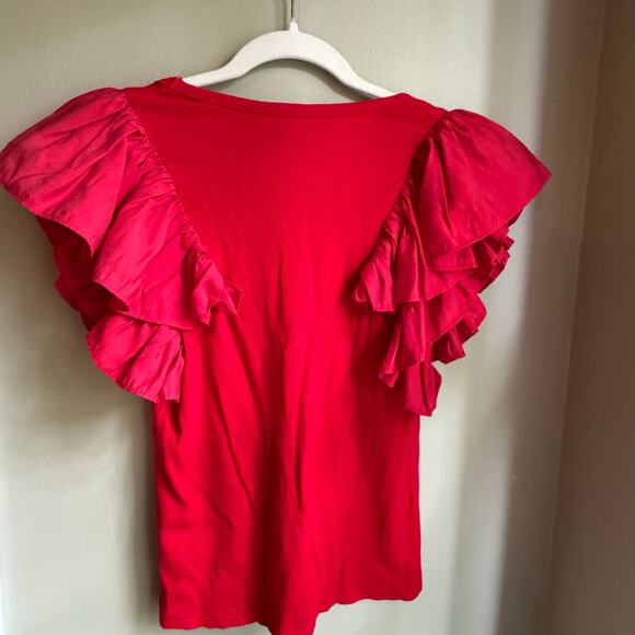 Red Pomander Place Ruffle Sleeve Rib Knit Top Tuckernuck S Preppy V-neck - Picture 6 of 6
